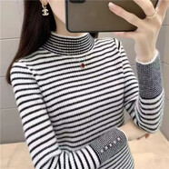 香影純半高領(lǐng)條紋仿水貂絨毛衣打底衫女內搭2025新款秋冬修身針織衫上衣 咖色 L (建議105-115斤)