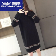 羅蒙（ROMON）高檔羊毛衫中長(cháng)款毛衣女2023秋冬半高領(lǐng)打底衫大尺碼寬松長(cháng)款百搭 黑色 2XL 130-145斤