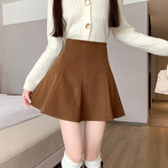 微愛(ài)的小松鼠2025秋冬韓版新款高腰顯瘦半身裙遮胯荷葉邊毛呢A字短裙防走光 咖色(有安全褲) S