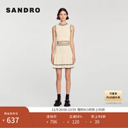 SANDRO秋冬女裝時尚簡約淡褐色撞色條紋鏤空裝飾針織半裙 淡褐色 38