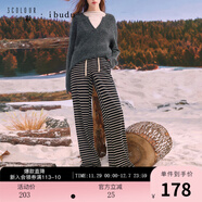 三彩2025冬季新款休閑條紋褲松緊腰寬松直筒褲長(cháng)褲女 黑白條紋 M 160/68A