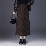 ARMANI EXCHANGE輕奢2026一片式毛呢半身裙秋冬加厚冬裙中長(cháng)款一步裙側開(kāi)叉包臀高 紅格子 M