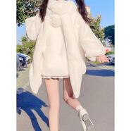 獺兔毛兔耳朵毛絨絨皮草外套女2024冬季加絨加厚日系學(xué)院可愛(ài)棉服 白色 S