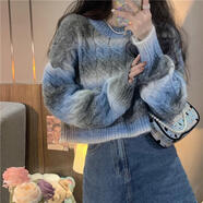 諾兮紗韓版小眾漸變色麻花軟糯毛衣女秋季2023新款減齡寬松短款針織上衣 主圖色 M 建議95-110斤