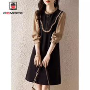 AEMAPE歐洲站連衣裙女2025春秋新款假兩件時(shí)尚淑女氣質(zhì)荷葉邊直筒裙子女 咖色 L