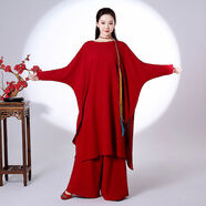 禪舞服裝女白色禪修袍子連衣裙中國風(fēng)復古全棉禪意寬松禪修服套裝 藏紅色上衣+褲子 S S