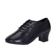 美德美拉丁舞鞋教師女跳舞鞋中跟軟底水兵舞室外真皮交誼廣場(chǎng)舞蹈鞋 黑色蛇皮紋室外直板膠底5CM 37 37