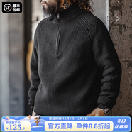 馬登工裝美式半拉鏈立領(lǐng)毛衣男秋季半高領(lǐng)豎線(xiàn)肌理百搭彈力男士針織衫 炭黑色 【寬松偏大/黑色毛衣/男士毛衣冬季】 M (170)