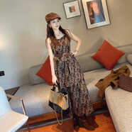 明星同款2025新款連衣裙碎花吊帶裙2025新款今年流行高級感夏度假 咖啡色 （面料升級版）送腰帶 S 模特尺碼（送腰b