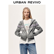 UR2026春季新款女裝休閑甜美提花連帽抽繩針織開(kāi)衫UYY950137 冷灰 XS