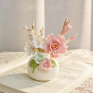 妙旭花瓶擺件客廳輕奢高級感小號精致陶瓷花瓶手工花加梅花枝套組精美 雙色玫瑰圓花瓶＋牡丹＋白梅花