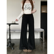 慵懶風(fēng)高腰抽繩女褲顯瘦垂感微喇長(cháng)褲 黑色 M