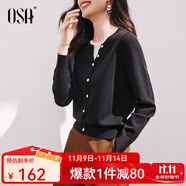 歐莎（OSA）落日橘假兩件短款針織衫內(nèi)搭打底毛衣女上衣2025年秋新款可外穿 黑色 S