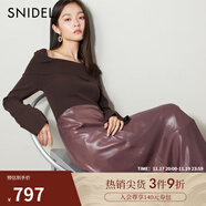 SNIDEL【明星同款】秋冬氣質(zhì)翻領(lǐng)露肩針織拼接連衣裙SWNO244121 棕色 均碼 （F）