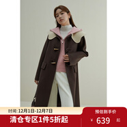 獨束大碼女裝娃娃領(lǐng)雙面羊毛大衣女冬裝新款微胖mm牛角扣呢子外套 巧克力棕 M (尺碼：1)