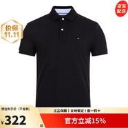 Tommy Hilfiger湯米 希爾費格 POLO衫男士商務休閑上衣左胸LOGO百搭新款短袖T恤 黑色78J4141-001【custom fit】 S 偏大1碼