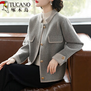 啄木鳥(niǎo)2025新款媽媽秋裝短款外套中老年女洋氣呢子開(kāi)衫春秋冬季毛衣套裝 灰色 [外套] 2XL (建議120-135斤)