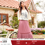 兩三事絲絨半身裙春季女黑色百褶裙裙子復古半裙長(cháng)裙 開(kāi)心自轉體 粉色- 薄款 L