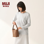 無(wú)印良品（MUJI）女式 雙羅紋編織 圓領(lǐng)長(cháng)袖T恤 上衣打底衫女裝25年冬季 米白色條紋 XL (165/92A)