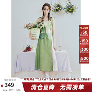 兩三事森靈綺夢(mèng) 2025夏季新款小清新印花拼色綁帶吊帶裙連衣裙 綠色 M