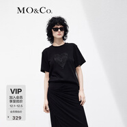 MO&Co.歐根紗立體愛(ài)心圓領(lǐng)短袖寬松純棉小白T恤夏上衣上裝基礎黑白 黑色-第2批 M 165