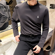 富貴鳥(niǎo)（FUGUINIAO）潮牌時(shí)尚簡(jiǎn)約刺繡長(cháng)袖T恤男士冬季秋衣純色圓領(lǐng)體恤打底上衣 灰色 M