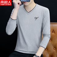 南極人（Nanjiren）秋衣男純棉長(cháng)袖體恤潮流男裝新款小衫上衣服V領(lǐng)打底衫冬季男T恤 YPZ1029 淺灰 M 建議100-115斤