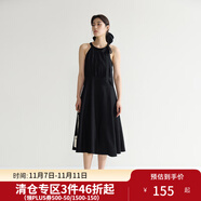 獨(dú)束微胖MM大碼女裝法式氣質(zhì)感高腰顯瘦A擺掛脖吊帶連衣裙 黑天鵝連衣裙 2XL (尺碼：4) 拍前和客服確認(rèn)尺碼