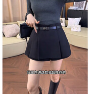 褲裙2025新款女歐洲站2025秋冬款黑色高腰顯瘦毛呢A字裙褲短褲百 毛呢  黑色 S 建議80-95