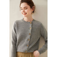 Sweet basil正品羊絨衫設計感圓領(lǐng)不規則元寶針時(shí)尚百搭針織衫女 巖石   灰 M 80-115斤
