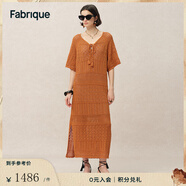 Fabrique鏤空針織棉麻寬松短袖連衣裙2025春季新品 連衣裙+襯裙黃棕色 S