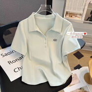 千優(yōu)悅不規則下擺短袖T恤女夏2025新款寬松polo衫 綠色 S 【建議50-60斤】