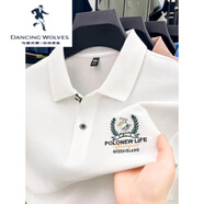 與狼共舞（DANCING WOLVES）男裝 下擺開(kāi)叉t恤男士純棉短袖POLO衫夏季新款高端翻領(lǐng)衫半袖刺繡 白色 Q18183 XL 175