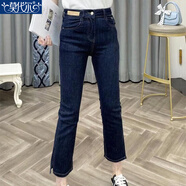 莫代爾直筒開(kāi)叉牛仔褲女2025春秋新款百搭藍色高腰彈力顯瘦煙管褲九分褲 MX-14-1070_藍色 S _(建議80-95斤)