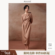 茂禾氣質(zhì)羊毛混紡連衣裙2025秋裝新款扭花九分袖25MH63906 暖棕 L