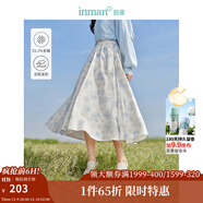 茵曼（INMAN）法式碎花高級感2025夏女新款休閑中長吊帶連衣裙子 白底藍(lán)花半身裙-18412674 S