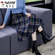 啄木鳥(niǎo)秋裝新款中長(cháng)裙大尺碼女裝毛呢冬季半身裙a字裙百褶裙冬裙裙子女 【5266#】綠色格子 L 【建議105-120斤】