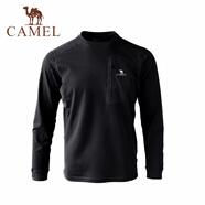 駱駝（CAMEL）男裝長(cháng)袖t恤圓領(lǐng)速干衣男款秋冬加絨保暖寬松休閑打底衫上衣 黑色 XL