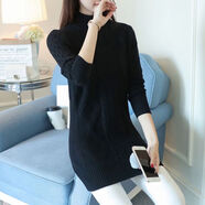 BZOK加絨毛衣女針織衫毛衣套頭半高領(lǐng)秋冬新款女裝中長(cháng)款寬松打底衫潮 -款 黑色 加絨 L