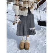 小個(gè)子半身裙冬 日系文藝白色半裙毛線(xiàn)針織半身裙女秋冬長(cháng)裙小個(gè) 灰色 S