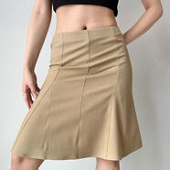 GoGirlGo自制歐美風(fēng)立體剪裁魚(yú)尾半身裙女中腰a字修身顯瘦短裙 卡其色實(shí)際庫存 L L