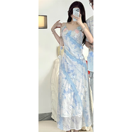 閨蜜裝長(cháng)裙學(xué)生海邊度假情侶裝夏季花襯衫高級感花朵吊帶洋裝氣質(zhì) 女吊帶裙 S