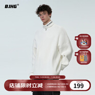 BJHG不計后果秋冬基礎款條紋高領(lǐng)毛衣男潮美式情侶寬松中性風(fēng)針織衫女 活力白 L