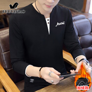 富貴鳥(niǎo)長(cháng)袖t恤男士?jì)却畲虻咨?025年春季新款v領(lǐng)體恤休閑衛衣男裝 528黑色 加絨 M 【90-110斤】