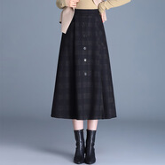 AX輕奢2026年新款秋冬季裙子中長(cháng)款毛呢裙時(shí)尚格紋高腰字裙 格子 M