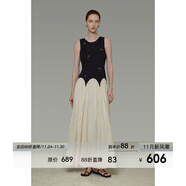 UNSPOKEN手工釘珠撞色連衣裙女夏季顯瘦原創(chuàng  )設計感無(wú)袖背心長(cháng)裙子 黑色 現貨 S