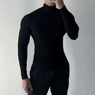 V-MENVMEN男士休閑純色簡(jiǎn)約百搭打底衫彈力中高領(lǐng)休閑緊身內搭保暖長(cháng)袖 黑色基礎薄款 M M