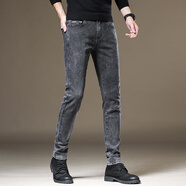 以純（YISHion）牛仔褲男黑灰色男士修身小腳褲2025秋冬新款彈力潮流百搭休閑長(cháng)褲 3199-1黑灰 34