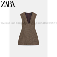 ZARA2025冬季新款 TRF 女裝 無(wú)袖深V領(lǐng)短連衣裙 9869625 719官方正品 斑紋棕色 XL (175/100A)