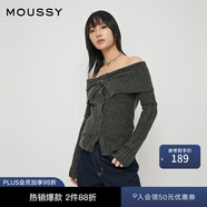 moussy新品軟糯一字領(lǐng)可拆卸修身針織開(kāi)衫010GA770-6360 021淺黑色 均碼